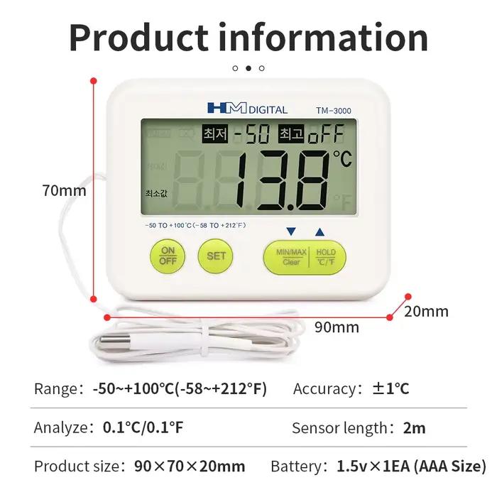 Testeur de température thermomètre numérique LCD -50 à 100 ℃   Compteur de température avec sonde externe, alarme de surtempérature, dos magnétique puissant