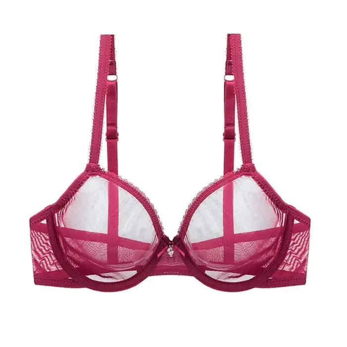 Nouveau soutien-gorge en dentelle maille transparente Sexy 3/4 tasse arc Ultra-mince romantique voir à travers