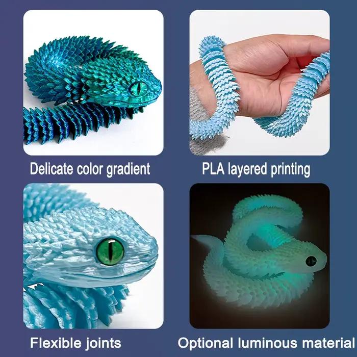 Serpent lumineux imprimé en 3D, Simulation de articulations mobiles, Figurine créative pour la maison, le bureau, décoration de bureau, cadeaux du nouvel an, artisanat