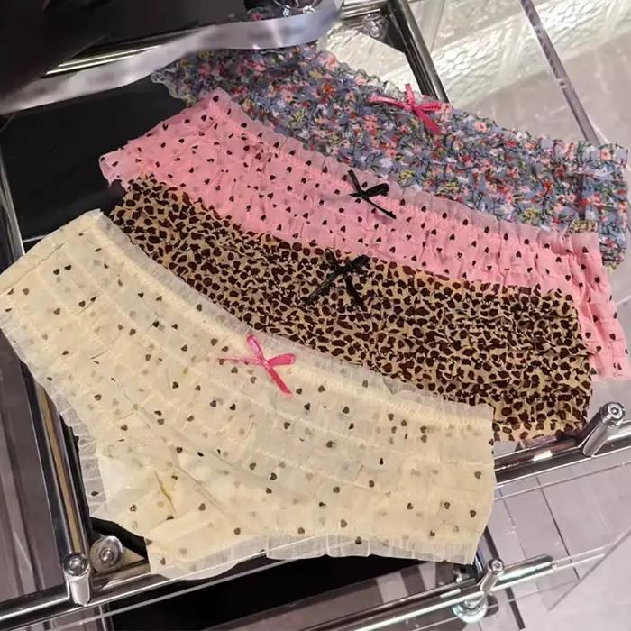 Doux femme culotte gâteau couche dentelle slips à pois fleur motif maille respirant confortable sous-vêtement