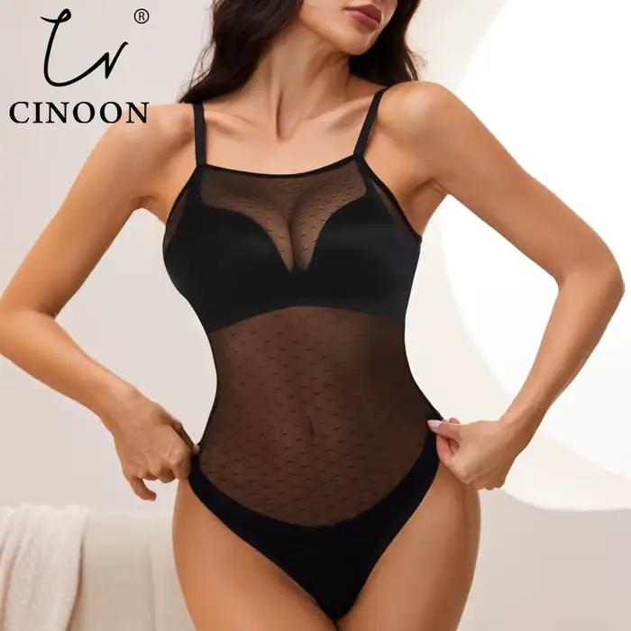Combinaison de batterie noire en dentelle transparente pour femmes