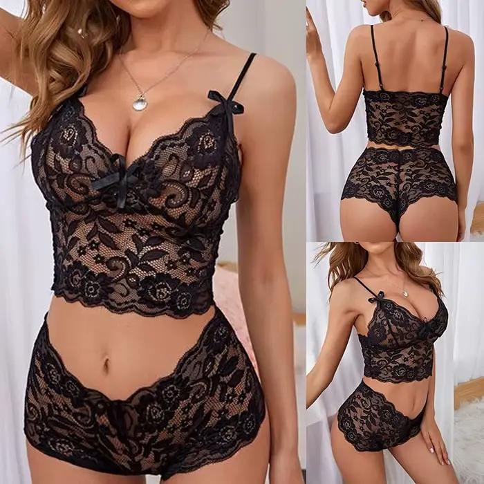Femmes Sexy ensembles de soutien-gorge Perspective dentelle sangle mode solide sous-vêtements Passion ajustement