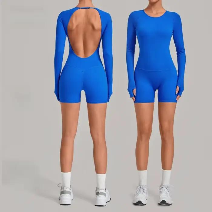 Combinaison de sport dos nu réglable à col rond avec coussinets de poitrine, body push-up pour femme, vêtements de gym ajustés pour l'été