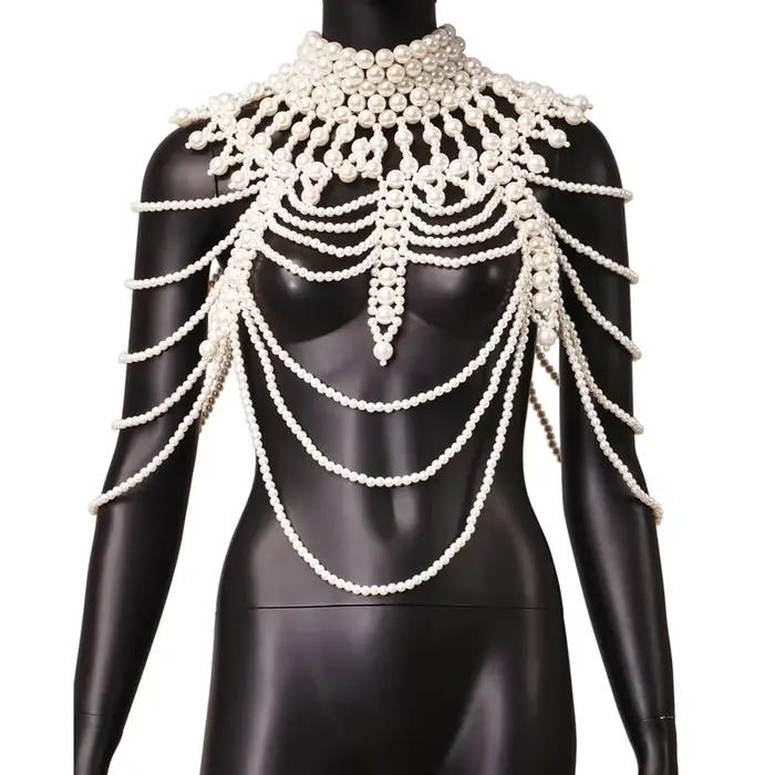 Chaîne de corps en perles pour femme - Collier de corps superposé à pampilles pour fête, mariage, festival, boîte de nuit - Dropshipping