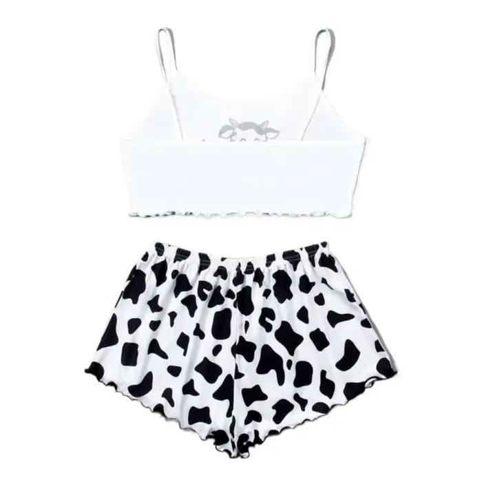 Mignon vache imprimé haut sans manches et short vêtements de nuit pour femmes 2 pièces pyjamas ensemble décontracté