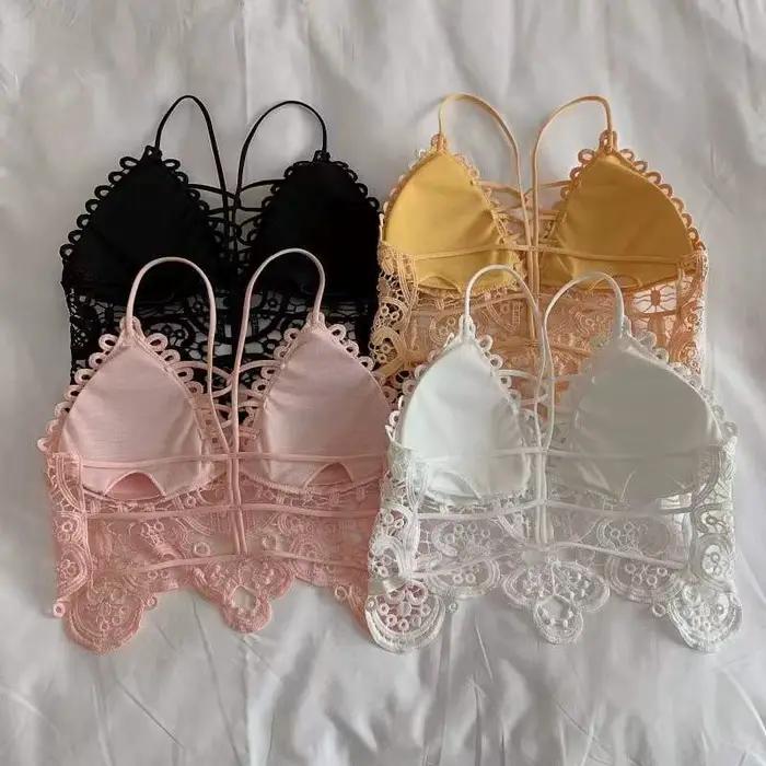 Soutien-gorge tubulaire en dentelle ajourée pour femmes, sous-vêtements féminins, haut court, lingerie sexy, à la mode