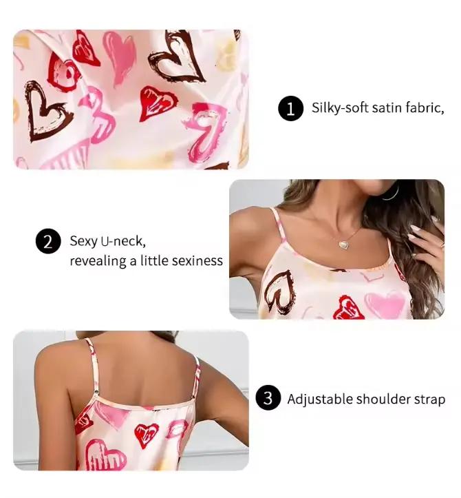 Chemise de nuit sexy en satin pour femmes, vêtements de nuit, lingerie, imprimé floral, mini robe
