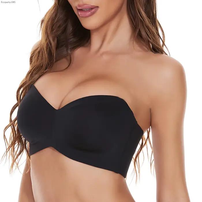 Women Strapless Bra Full Support Push up Plus Size Seamless Bra Non-Slip Removable Gathered Bra Invisible Lifting Underwired
