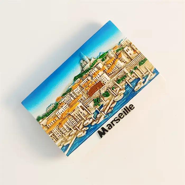 France,Mercedes ,Marseille Vieux Port,3D stéréoscopique, Souvenirs de tourisme, Peinture en résine, Décoration de la maison, Aimants de réfrigérateur
