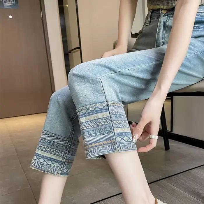 Pantalon en Dentelle Transparente avec Strass pour Femme, Capri, Jambe Droite, Jeans Fjpouvez-vous aru Z Emo, Basics Aesthetic A