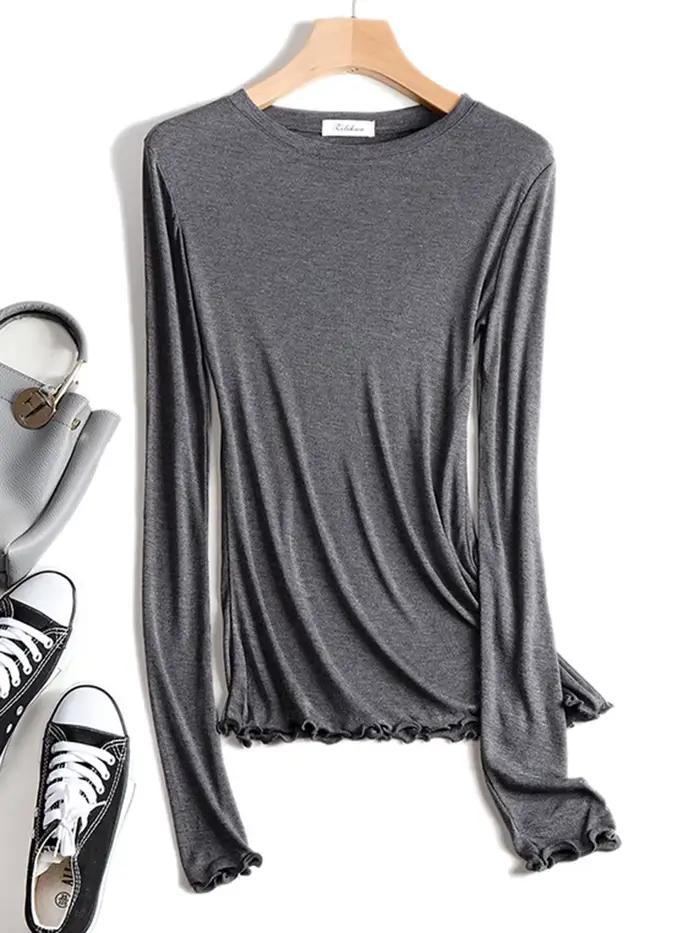 T-shirt moulant et sexy transparent à haute élasticité pour femme, à manches longues, collection été 2026, style coréen