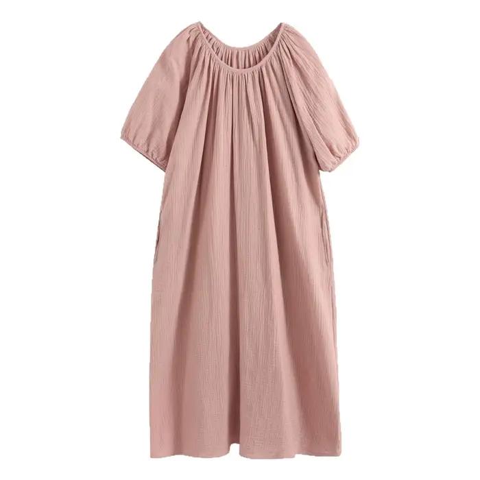 Chemise de nuit mi-longue à col rond pour femmes