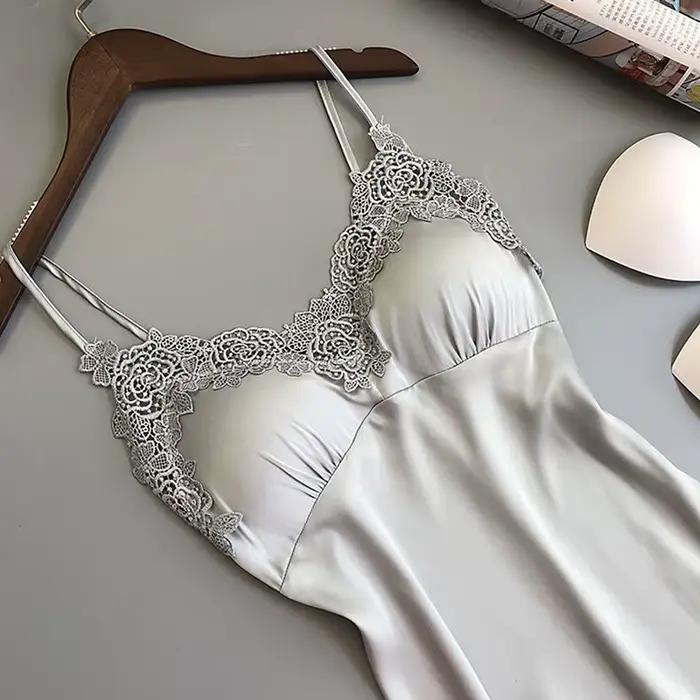 Dames Sexy injSatin Nuit Robe fibrNighties V-cou Chemise