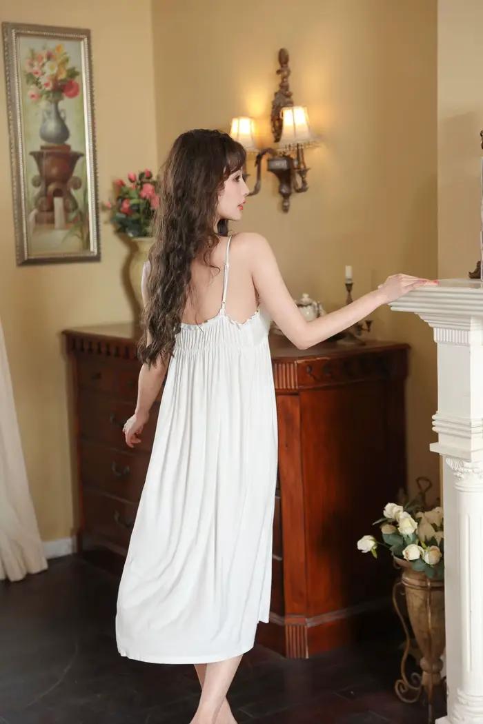 Chemise de nuit longue en coton pour femmes