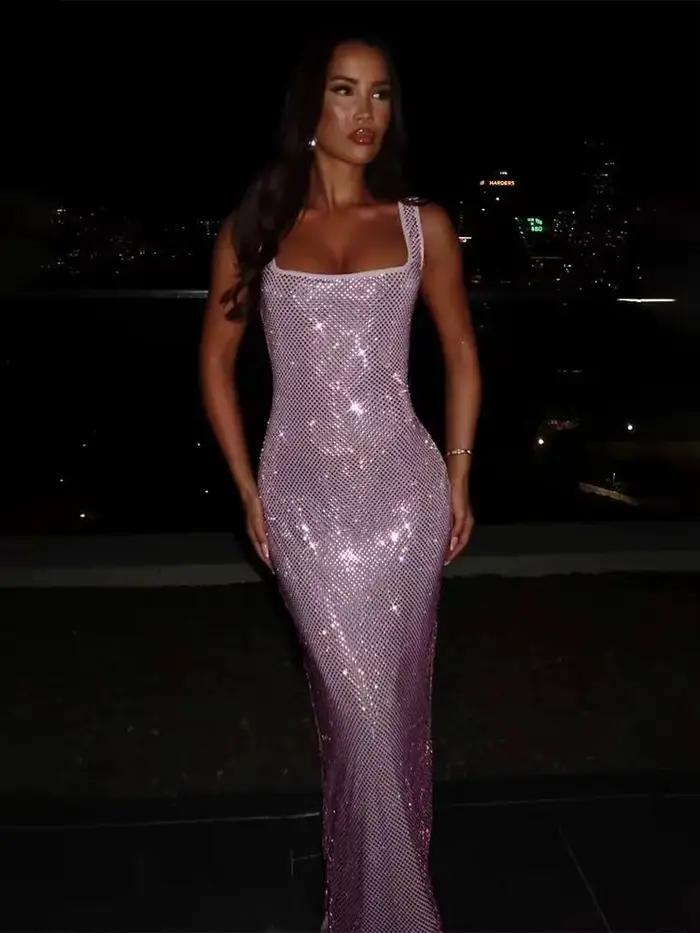Townlike-Robe longue à bretelles spaghetti pour femmes, diamants chauds, boîte de nuit, sexy, printemps, été, 2025