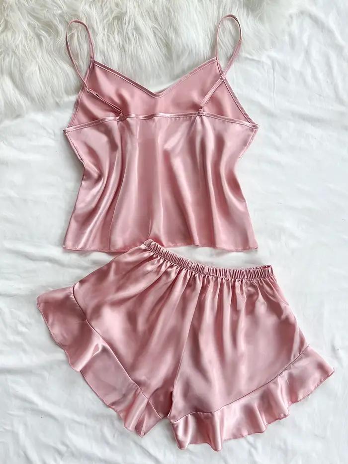 Nouveau Satin femmes pyjama ensemble décontracté ample et mince
