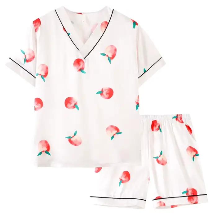 Pyjama féminin élégant style basique été courte soie polyester motifs géométriques pour nuits détentes et cadeaux spéciaux