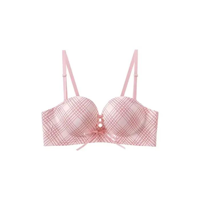 Soutien-gorge sans fil rose clair à carreaux