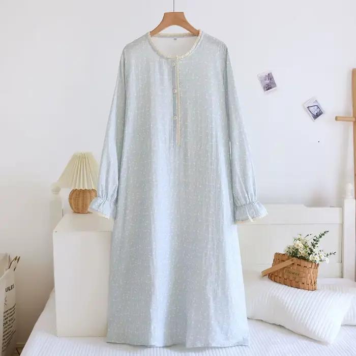 Chemise de nuit ultra-douce 100 % pur coton double gaze pour femme