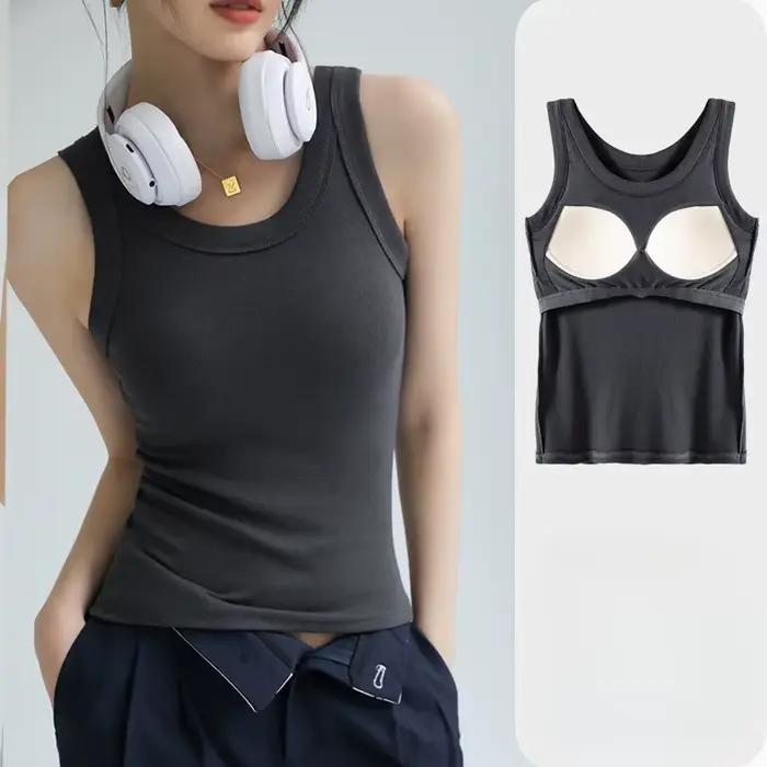 Débardeur côtelé pour femme avec soutien-gorge intégré