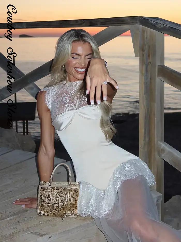 Nouvelle Robe de Soirée Sexy en Dentelle pour Femme, Col en V, Manches Longues, Taille Cintrée, Robe d'Été Ajustée, Ensemble 2 Pièces pour Soirée 2026