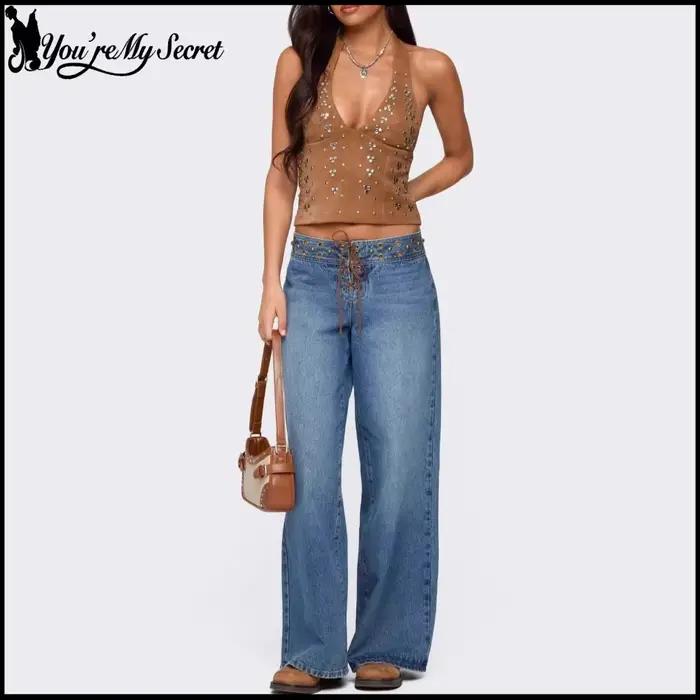 [You're My Secret] Débardeur Halter Femme Tendance Style Punk avec Rivets, Crop Top Sexy Noir, Camisole pour Soirées, Streetwear, Tenues d'Été