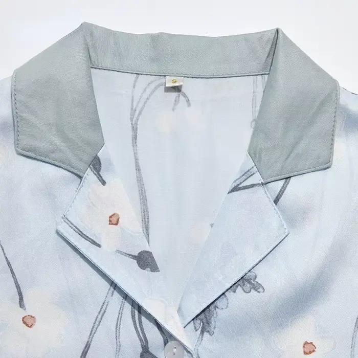 Pyjama en Satin à manches courtes, pantalon, vêtements de maison, col rabattu, imprimé Viscose, ensemble deux pièces, vêtements de nuit d'été, nouvelle collection 2022