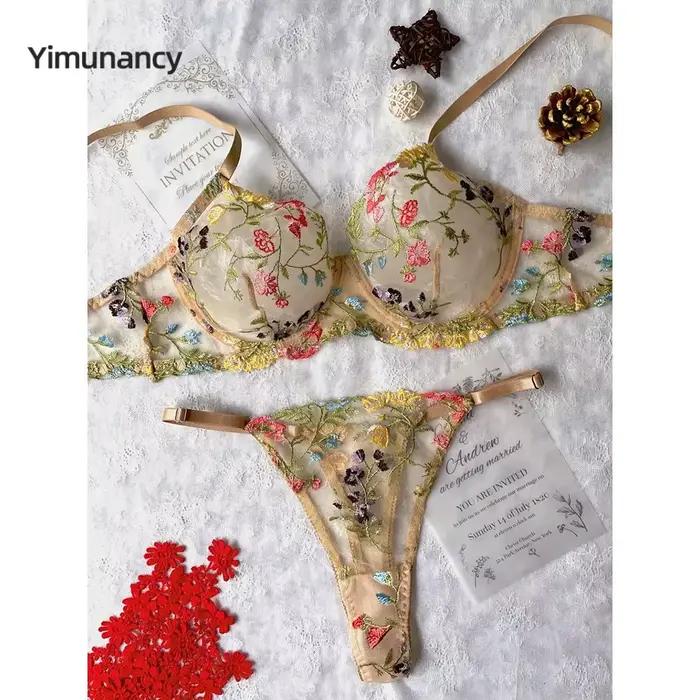 Yimunancy ensemble de Lingerie brodée florale femmes pure 2 pièces Boho soutien-gorge + culotte