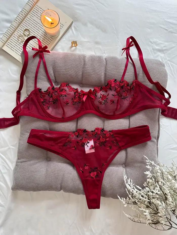 Ensemble de lingerie féminin brodé floral sexy pour femmes occasions spéciales nuit romantique