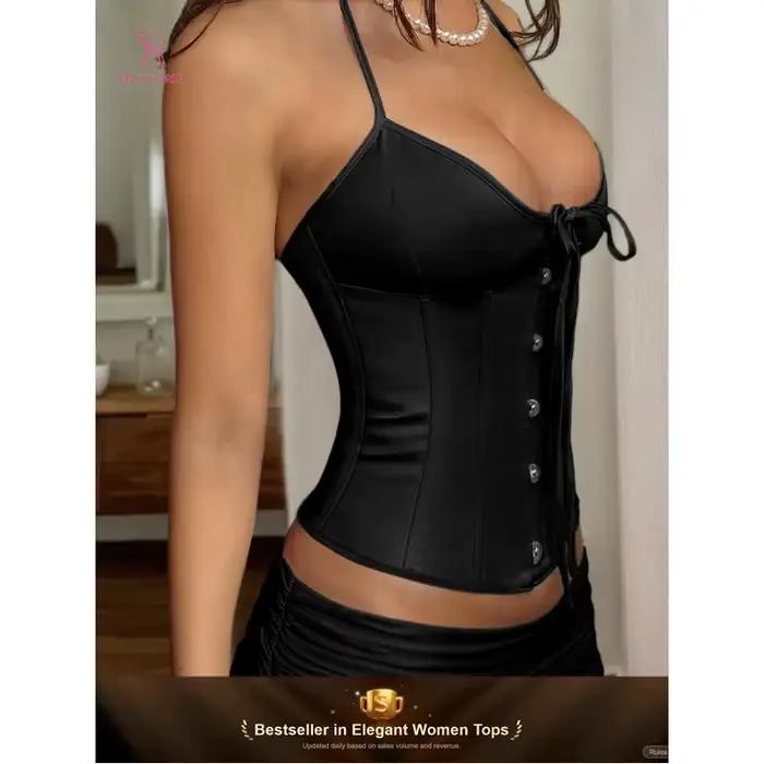 Corset femme luxe bustier en satin corset noir à lacets