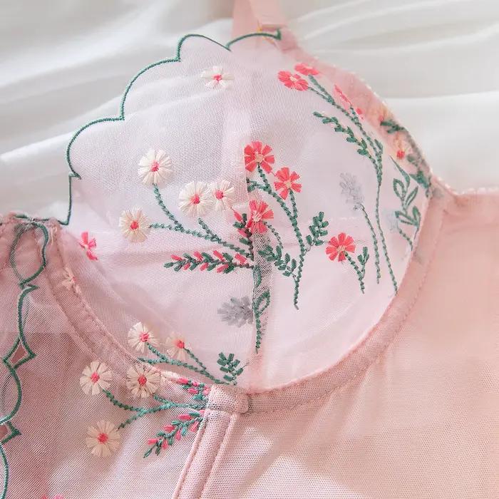 Ensemble de Lingerie brodée florale rose pour femmes