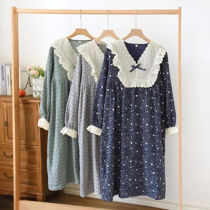 Vintage Cottagecore chemise de nuit pour femmes col en dentelle Style français robe de nuit doux 100% coton gaze vêtements de détente robe de maternité