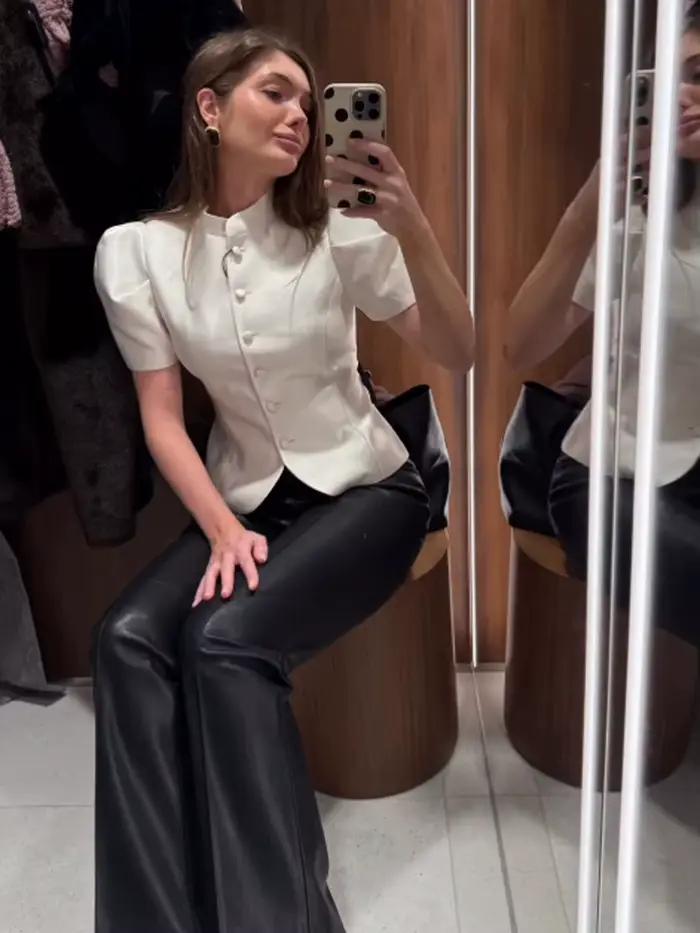 Chemise élégante à manches lanternes pour femme