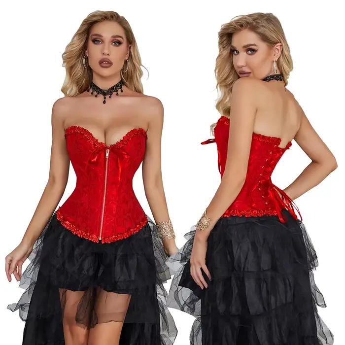 Corset victorien Jacquard avec fermeture éclair