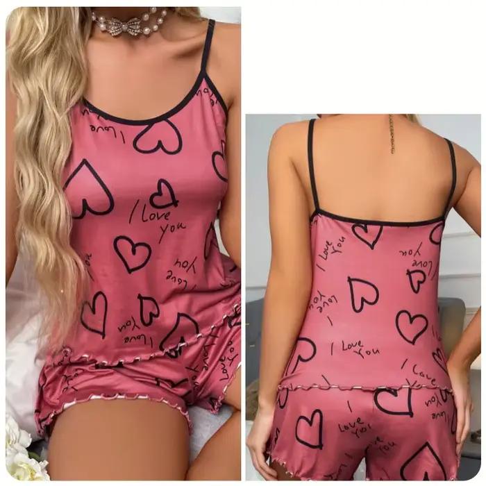 Ensemble pyjama imprimé en forme de cœur pour femmes