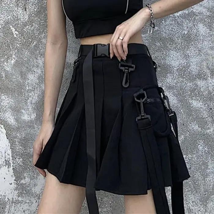 Jupe noire pour femme, style Harajuku