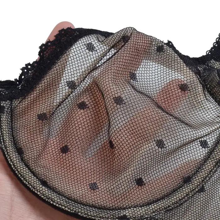 YBCG noir femmes soutien-gorge demi tasse dentelle Lingerie sans doublure à armatures Bralette maille creuse soutien-gorge Transparent pour les femmes grande taille sous-vêtements