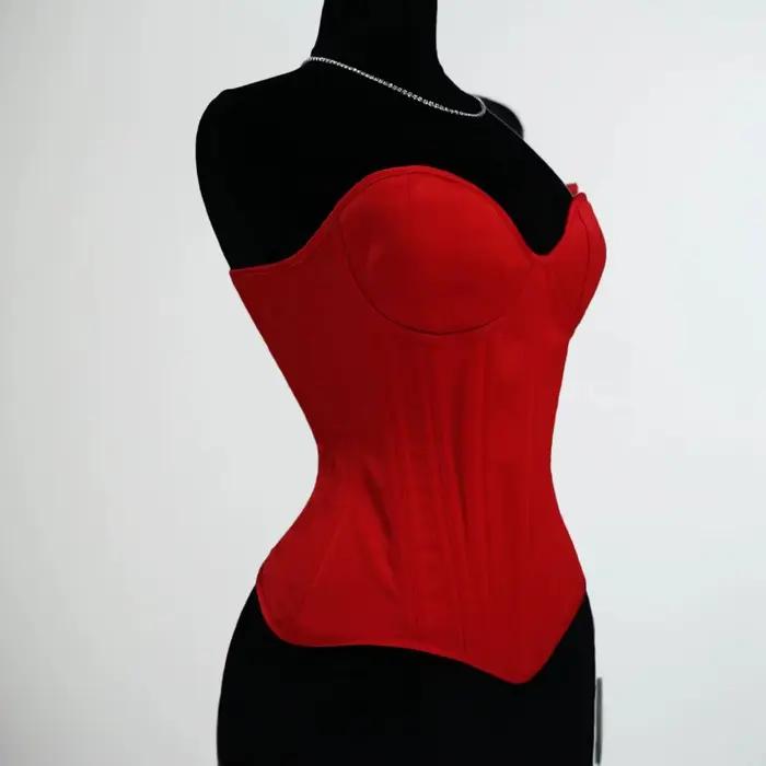 Corset Bustier avec bonnets pour femmes, corsage Vintage, serré à lacets, Double désossé, façonnant la taille, Chinner de mariage, Satin rouge