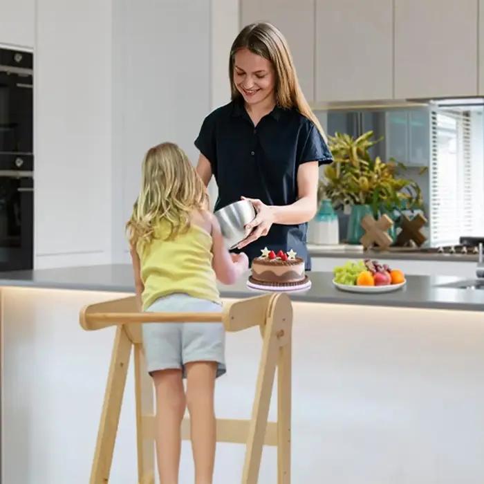 Tour pour tout-petits Tour d'apprentissage Montessori réglable 3 en 1 |   Escabeau pliable pour cuisine |   Bois naturel (1-6 ans)