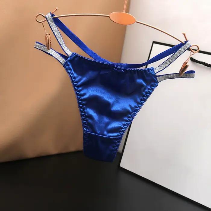 Femmes culottes taille basse slips en satin bretelles fines sous-vêtements de couleur unie Bragas Sexys dames Tanga t-back tongs стри ums жletiе