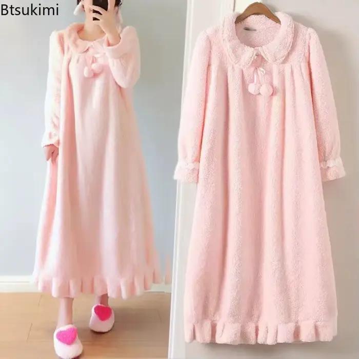 Chemise de nuit en flanelle épaisse pour femmes