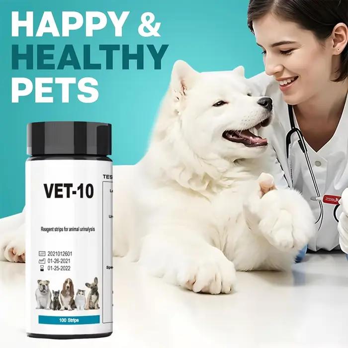 100 bandelettes de test d'urine pour animaux de compagnie, adaptées à la détection des infections urinaires chez les chats et les chiens, kit de test 10-en-1, bandelettes d'analyse urinaire multiparam