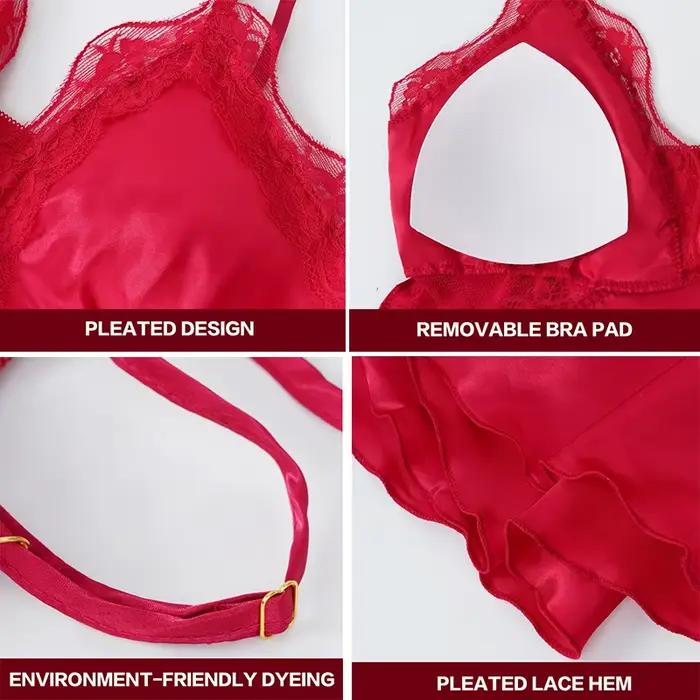Liquidation vente femmes dentelle Sexy fronde chemise de nuit col en v vêtements de nuit solide dentelle garniture Homewear avec vêtements de nuit rembourrés M-3XL vêtements de nuit
