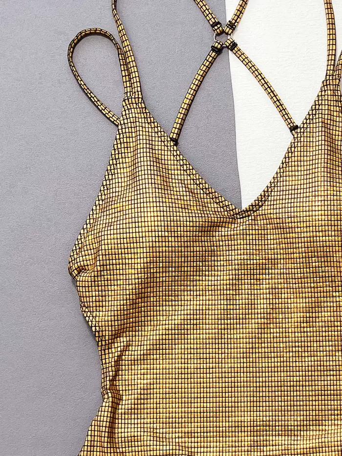 Sexy paillettes or seuqine maillot de bain une pièce dos bandage maillot de bain maillots de bain femmes tenues de plage biquini tankini