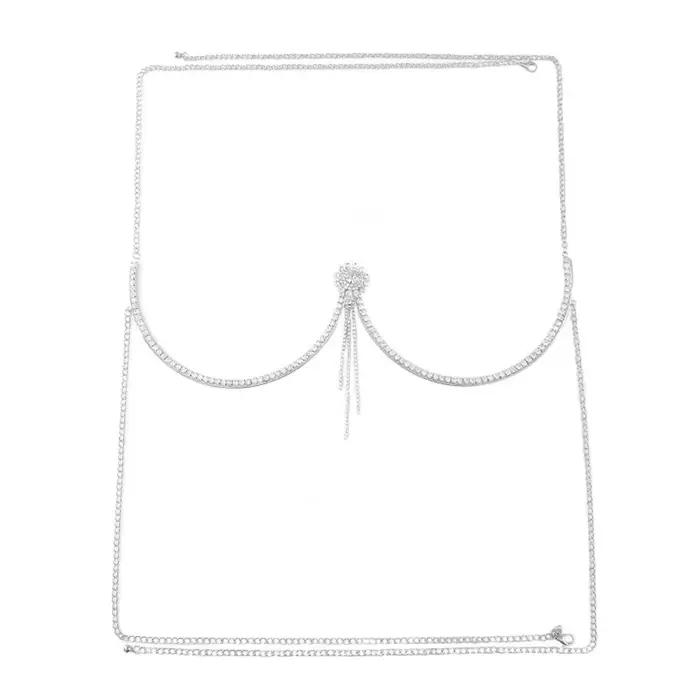 Punk coeur poitrine soutien corps chaîne gland strass soutien-gorge poitrine chaîne fleur bijoux poitrine chaîne Hipster
