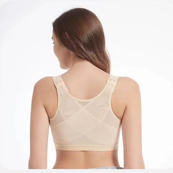 Soutien-gorger de récupération ouvert à l'avant pour femmes post-augmentation mammaire polyester sans fil trois quarts tasse tricoté avec fermeture robuste et design sportif pour tous les jours