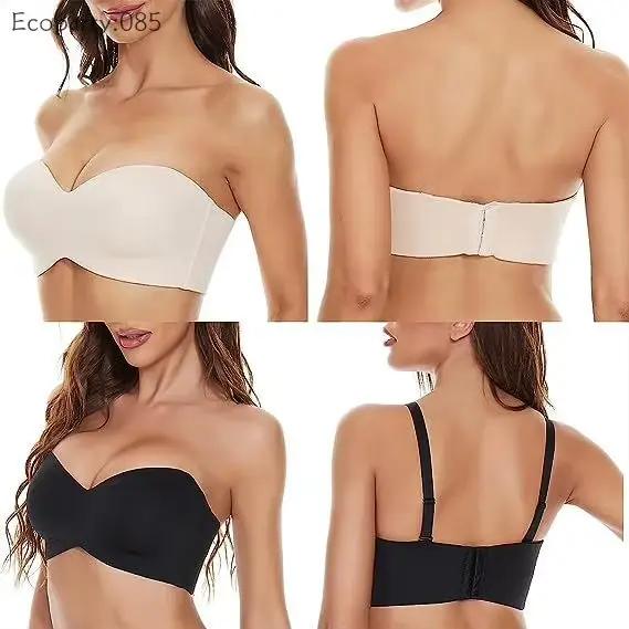 Women Strapless Bra Full Support Push up Plus Size Seamless Bra Non-Slip Removable Gathered Bra Invisible Lifting Underwired