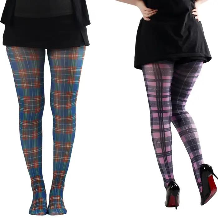 Collants classiques imprimés à carreaux pour femmes, accessoires de noël, bas en coton Tartan écossais, pantalons du nouvel an