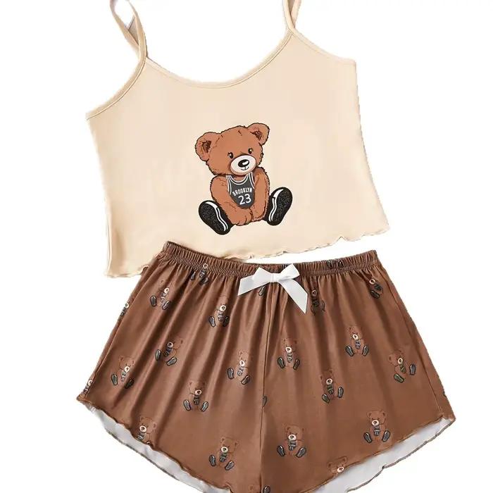 Ensemble pyjama pour femme avec imprimé ours en peluche