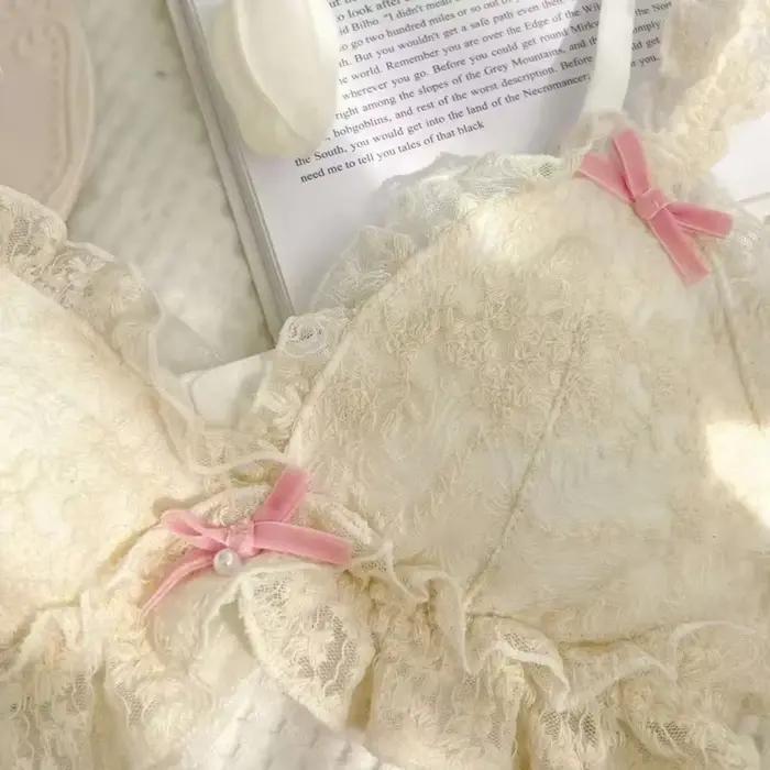 Soutien-gorge à franges en dentelle Lolita rétro français sans anneaux en acier